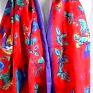 Ginnie Johansen 1987 Japan Cotton Red purple Butterfly Floral Scarf Shawl 34x64